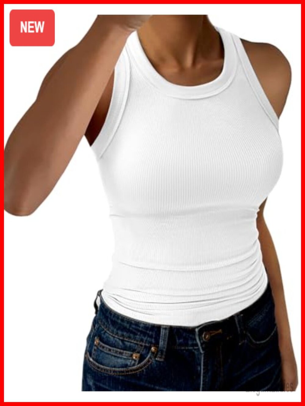 Ribbed High Neck Racerback Tank Top Slim Fit Sleeveless Casual Summer Yoga